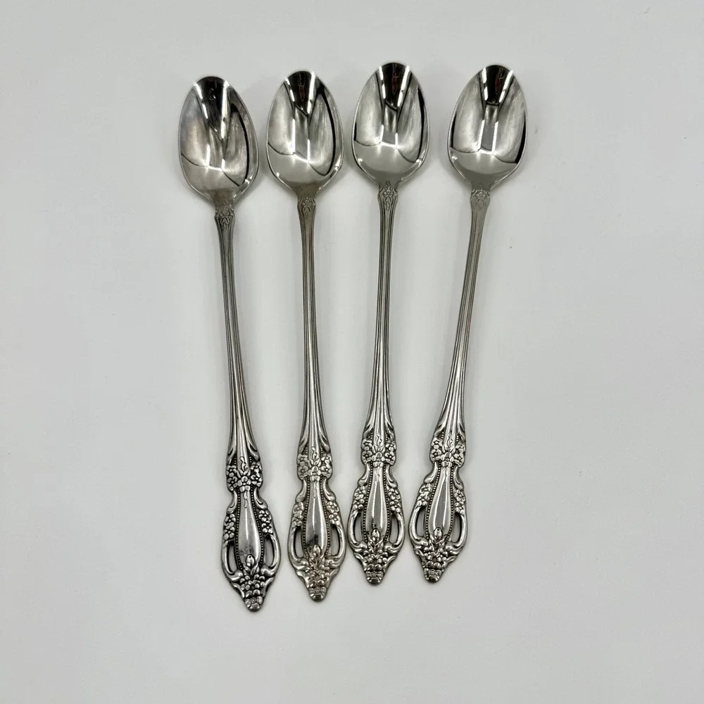 Oneida Distinction Deluxe Raphael Stainless Steel Set 4 Ice Tea Spoons 7.5
